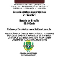 REPUBLICADO: AVISO DE CONTRATAÇÃO DIRETA - PROCESSO ADMINISTRATIVO 247/2024 - DISPENSA ELETRÔNICA Nº 001/2024 - GÊNEROS ALIMENTÍCIOS