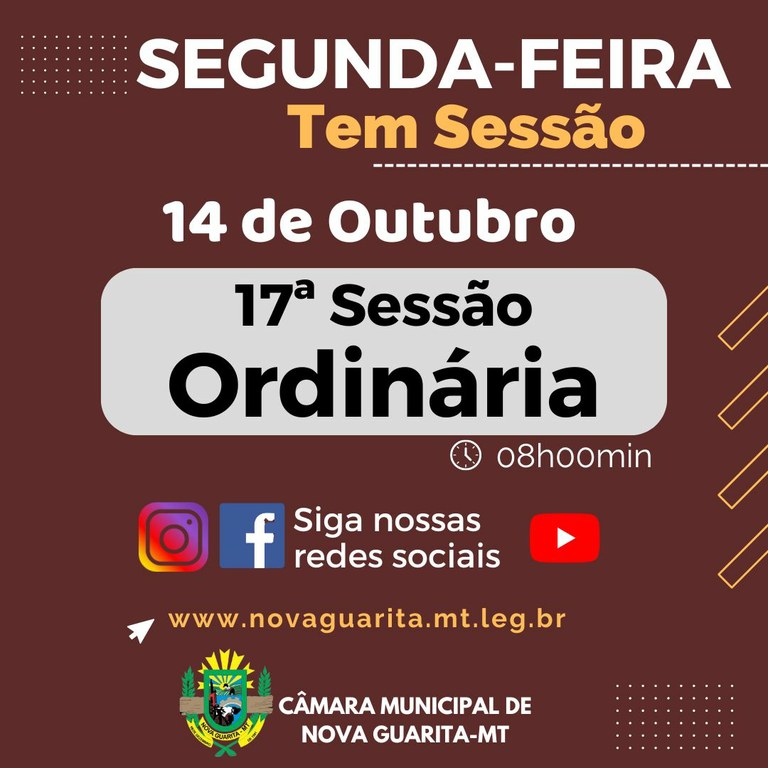 NESTA SEGUNDA TEM SESSÃO DA CÂMARA